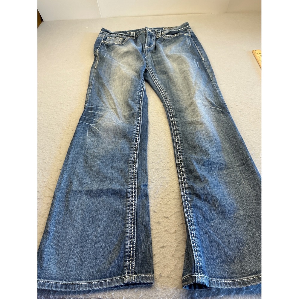 Grace in LA Y2K Bootcut Jeans Rhinestone Cross‎ Pocket Blue Denim Size 9 Western